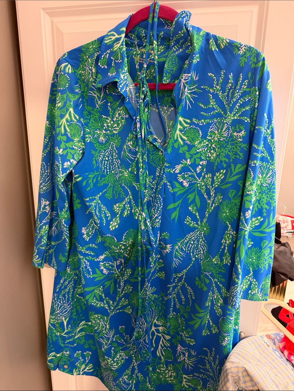 Lilly Pulitzer Blue & Green Botanical Tie- waist Tunic